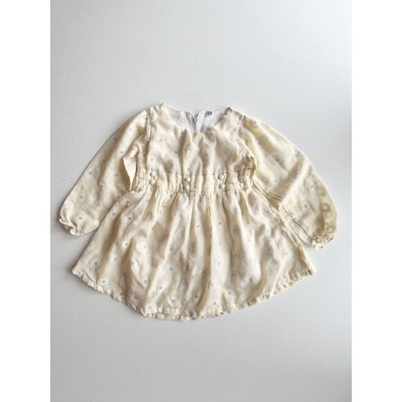 Vintage Girl's Pale Yellow Floral Cotton Gauze Peasant Dress, Size 20/3-4Y - Picture 1 of 11